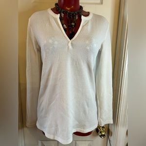 Famulily Womens Size Small S -Waffle Knit Tops L/S V-Neck Henley White NWOT